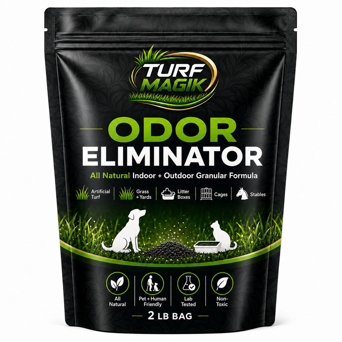Front of Turf Magik Odor Eliminator 2 lb bag