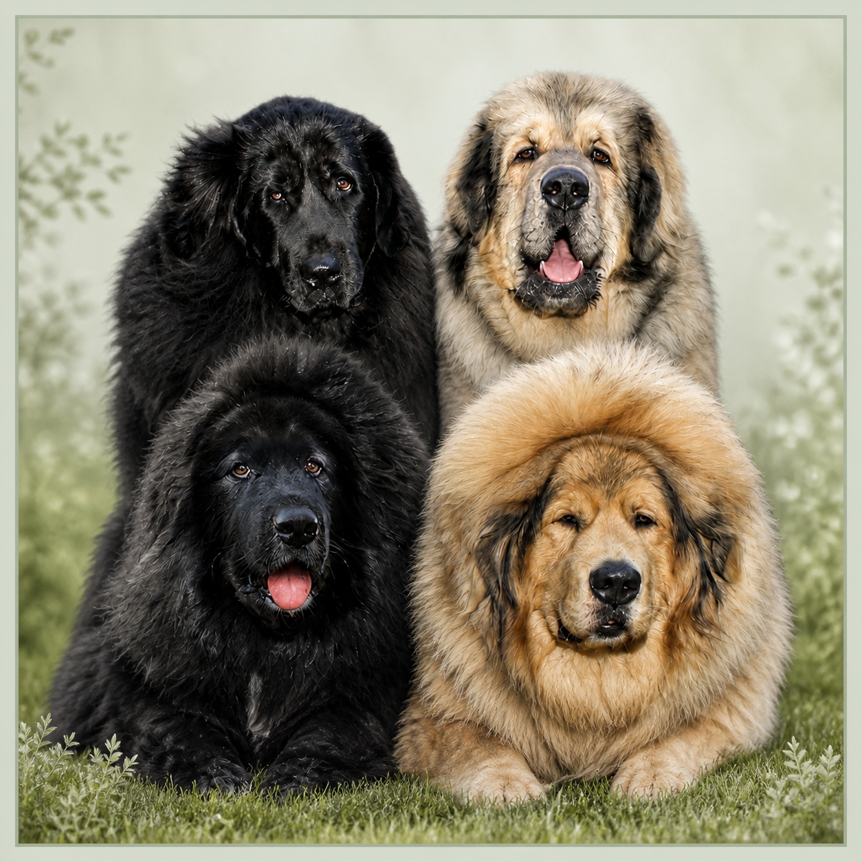 Jill’s four large dogs arranged in a two-by-two portrait